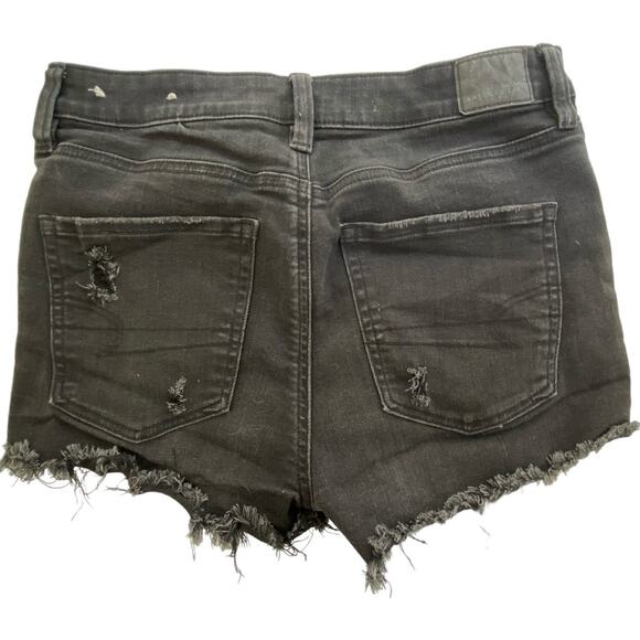 American Eagle Next Level Black Distressed Frayed Hem Denim Shorts Size 6 - Picture 4 of 12